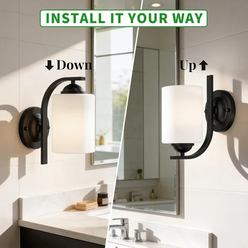 Miniatura 5 de Lámparas de Aplique de Pared para Dormitorio Baño, Iluminación Moderna de Tocador, Linternas de Montaje en Pared de Granja en Negro Mate