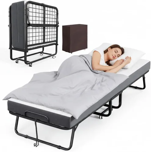COTUBLR Cama plegable con colchón, cama plegable portátil para adultos de 75 x 31 pulgadas, cama plegable de día con espuma viscoelástica de alta
