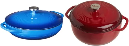 Lodge Cacerola cubierta de hierro fundido esmaltado, 3.6 cuartos de galón, azul caribeño, cazuela ovalada y horno holandés de hierro fundido