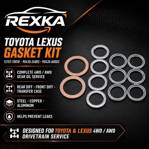 Miniatura 8 de Rexka Kit de juntas de servicio diferencial y de transferencia de 12 piezas compatible con Toyota Lexus 4Runner Land Cruiser Tundra Tacoma FJ