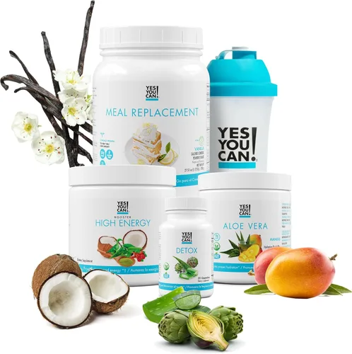 Yes You Can! Kit Detox Plus (vainilla de reemplazo de carne, aloe vera mango) - Polvo completo de reemplazo de comidas, refuerzo de batido de alta
