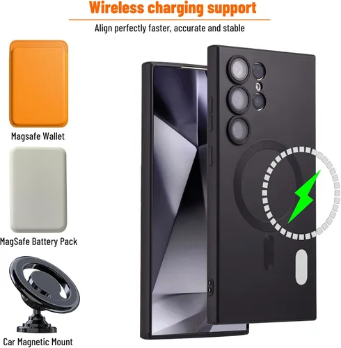Miniatura 3 de Funda magnética para Samsung Galaxy S22 Ultra, silicona suave, delgada, antiarañazos, con protección de cámara, compatible con MagSafe, color negro