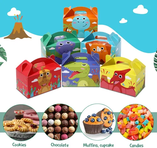 Miniatura 5 de TaoBary 24 cajas de recuerdo de fiesta de dinosaurios para niños y niñas, recipientes de regalo de golosinas de dinosaurio jurásico con asa