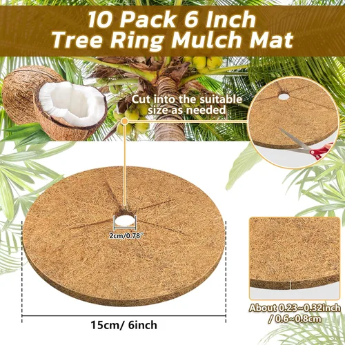 Miniatura 2 de Legigo 10 piezas Anillos de Mantillo de Fibra de Coco Alfombrilla Protectora de Plantas de Árbol, 6 Pulgadas Anillo de Protección de Árbol de Fibra