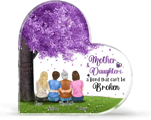 Miniatura 12 de GOSSBY Placa transparente personalizada (madre y 3 hijas) Madre e hijas, placa de acrílico con forma de corazón con nombre personalizado, mamá Madre