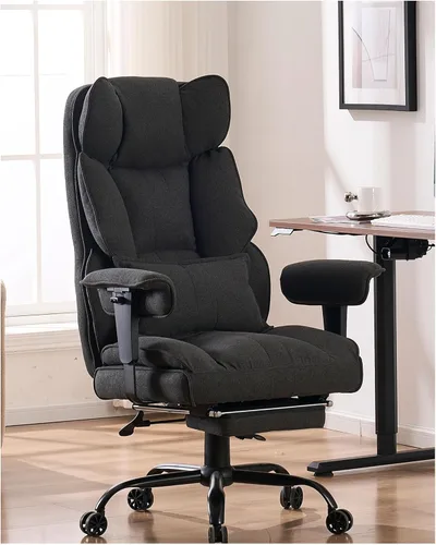 Miniatura 14 de Efomao Silla de oficina ejecutiva, silla de computadora acolchada suave con reposapiés, sillas de escritorio de tela para oficina en casa, sillas