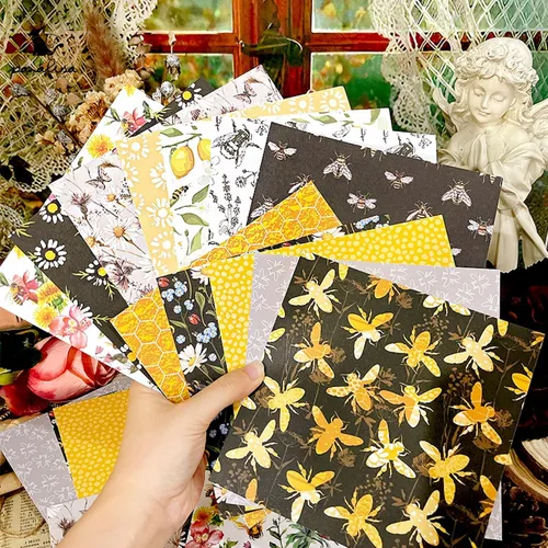 Miniatura 2 de Paquete de papel de origami con patrón de abeja, 24 hojas de una cara de 6 x 6 pulgadas, fondo de miel, álbum de recortes de panal de abeja, papel