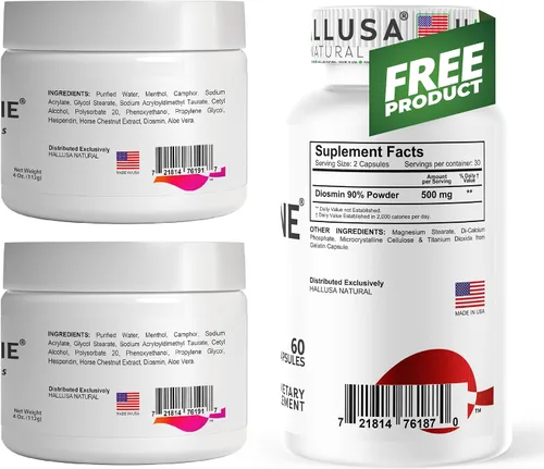 Miniatura 8 de Crema de Hallosmine para venas, paquete de 2 + Hallosmine gratis más diosmina 500 mg – Hesperidina, castaño de indias y aloe vera – Soporte