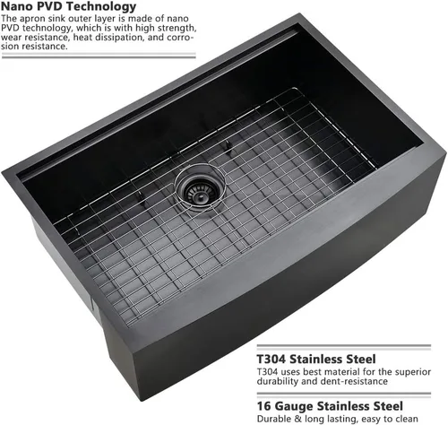 Miniatura 5 de Fregadero de cocina negro de 84 cm para casa de campo con estación de trabajo-VASOYO 33x22 Fregadero de cocina negro de acero inoxidable para casa