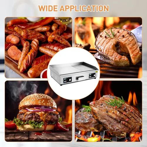 Miniatura 7 de Plancha eléctrica comercial de 29 pulgadas, parrilla Teppanyaki media acanalada de 3000 W, plancha eléctrica de encimera de acero inoxidable