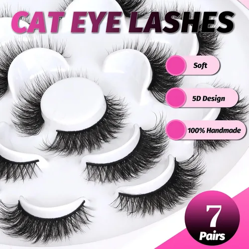Miniatura 106 de Veleasha Pestañas postizas de manga puntiagudas, 100% hechas a mano, aspecto natural, pestañas postizas ligeras con banda transparente suave