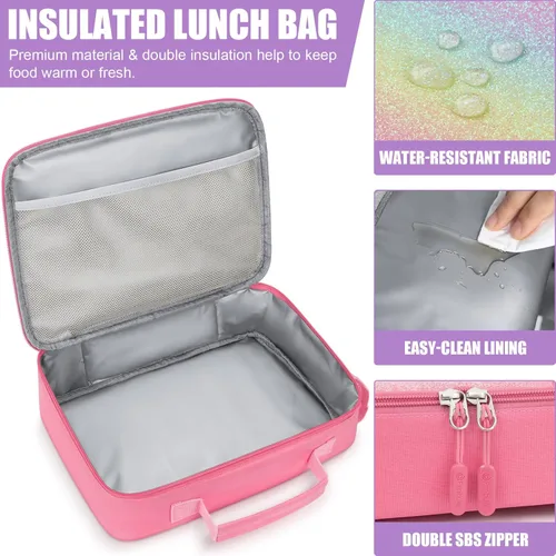 Miniatura 6 de Fimibuke Lonchera Bento para Niños con 4 Compartimentos, Bolsa de Almuerzo Aislada, Botella de Agua Aislada de Acero Inoxidable, Paquete de Hielo