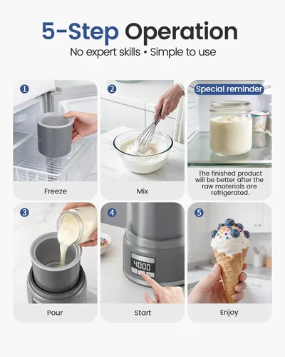 Miniatura 8 de Máquina de helados de encimera de 2.1 cuartos de galón: prepara gelato, sorbete y yogur helado en tan solo 20 a 30 minutos, enfriamiento rápido