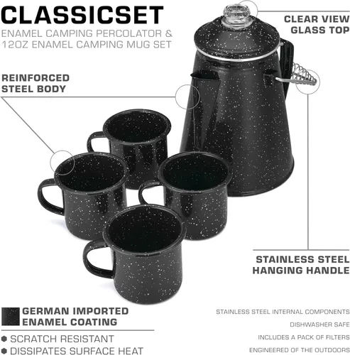 Miniatura 2 de COLETTI Juego Clásico de Cafetera Percoladora de Esmalte y Tazas — La Cafetera de Camping Más Nostálgica, Ahora Modernizada