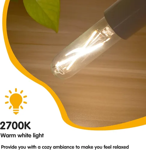 Miniatura 2 de Bombillas LED tubulares regulables de 2 W, blanco cálido de 2700 K, bombilla de filamento estilo Edison, bombilla vintage T10 equivalente a 25 W