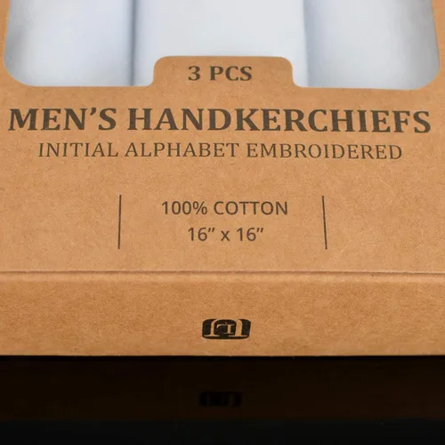 Miniatura 7 de Pañuelo inicial para hombre, monograma en caja, 3 piezas, 100% algodón