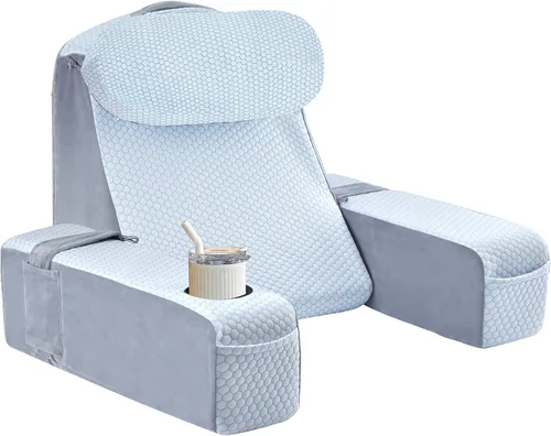 Miniatura 10 de Almohada de lectura para adultos, almohada de espalda para sentarse en la cama, almohada de respaldo para sentarse en la cama, brazos desmontables