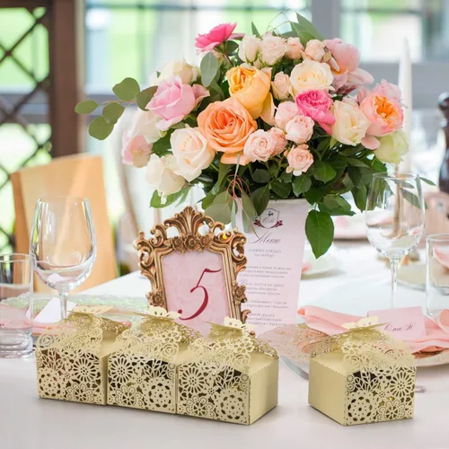 Miniatura 4 de Cajas de dulces con corte láser, diseño floral, 50 unidades, para aniversarios, fiestas, bodas, cajas para regalo