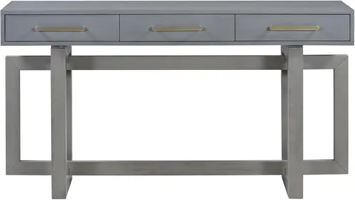 Miniatura 4 de Moderna mesa consola con 3 cajones de almacenamiento y mango de metal, elegante mesa de entrada de madera extra larga para pasillo, sala de estar