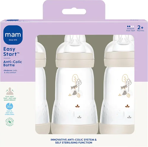 Miniatura 2 de Babyprice MAM - Botella anticólicos autoferilizante, 8.8 fl oz, paquete de 3 unidades, colores neutros