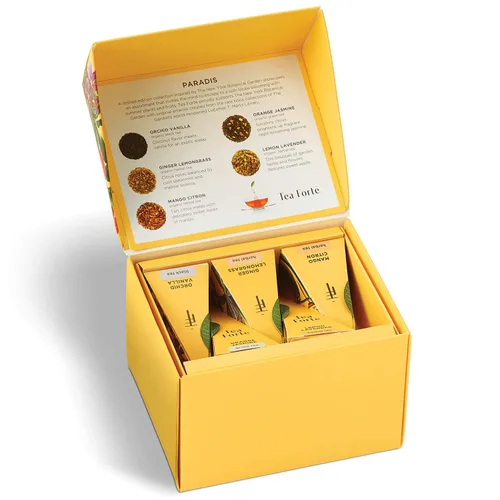 Miniatura 3 de Tea Forte Paradis Juego de regalo de té premium de 3 piezas con taza de café amarilla de mango, bandeja de té y 10 bolsas de infusor de té