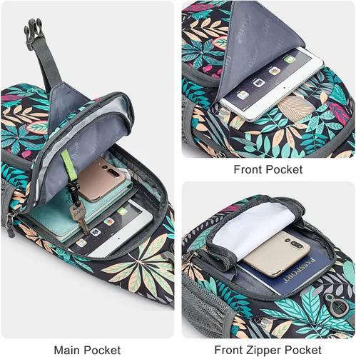 Miniatura 3 de G4Free Bolso bandolera RFID, mochila cruzada para el pecho, bolso de hombro para senderismo al aire libre Hoja Azul