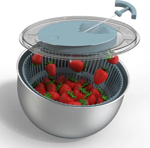 Miniatura 9 de COOK WITH COLOR Lavadora de lechugas y secadora de verduras para una fácil preparación de ensaladas, base antideslizante con mango de tracción, Azul
