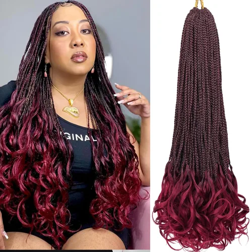 Miniatura 52 de Trenzas de ganchillo rizadas francesas de 22 pulgadas, 8 paquetes, trenzas de caja diosa grises para mujeres, de ganchillo pre-trenzadas con Trenzas
