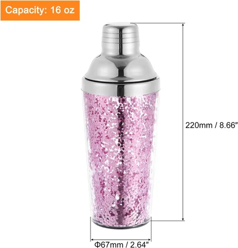 Miniatura 2 de uxcell Coctelera de plástico de 16 onzas con colador, botella mezcladora de vino de acero inoxidable para bar, fiesta, uso doméstico, mezclador