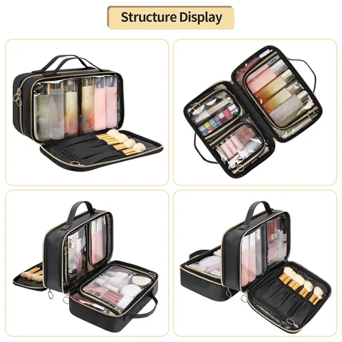 Miniatura 2 de OCHEAL Neceser de viaje, organizador de maquillaje transparente de doble capa, bolsa de cosméticos de gran capacidad para mujeres que viajan