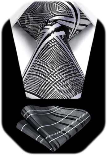 Miniatura 347 de HISDERN Conjunto de corbata a cuadros a cuadros pañuelo tejido clásico formal para hombre corbata y bolsillo cuadrado
