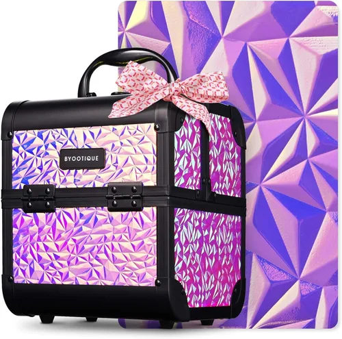 Miniatura 73 de BYOOTIQUE estuche rodante para maquillaje 4 en 1, con cerradura, maletín tipo trolley para cosméticos, con 4 ruedas extraíbles, organizador de viaje