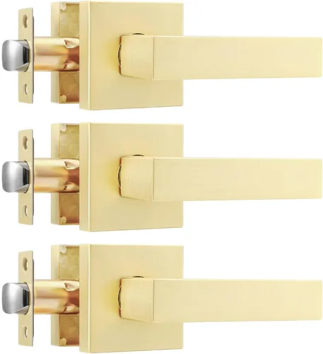 Miniatura 31 de Leydebong Paquete de 2 pomos de puerta de entrada con llave igual, pomo de puerta con cerradura y llave, manijas de puerta doradas para exterior e