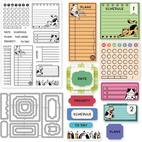 INFUNLY Sellos Transparentes y Troqueles para Hacer Tarjetas Marco Troquel de Corte y Juego de Sellos Sello de Planificación de Fechas para Diario