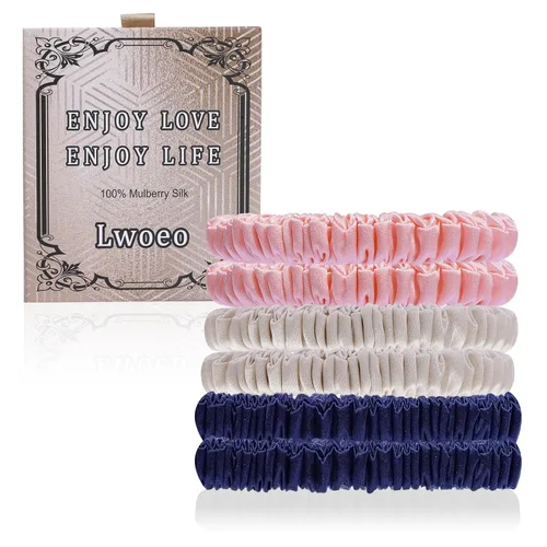 Miniatura 7 de 6 ligas y coleteros de seda para el cabello: versátiles para cabello rizado, grueso o fino, color negro para mujer, lindos coleteros de satén