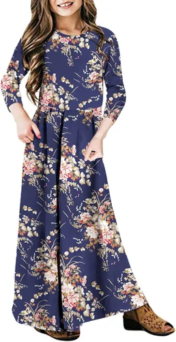 Miniatura 72 de 21KIDS Vestido largo floral de manga larga 3/4 con bolsillos para niñas de 6 a 12 años