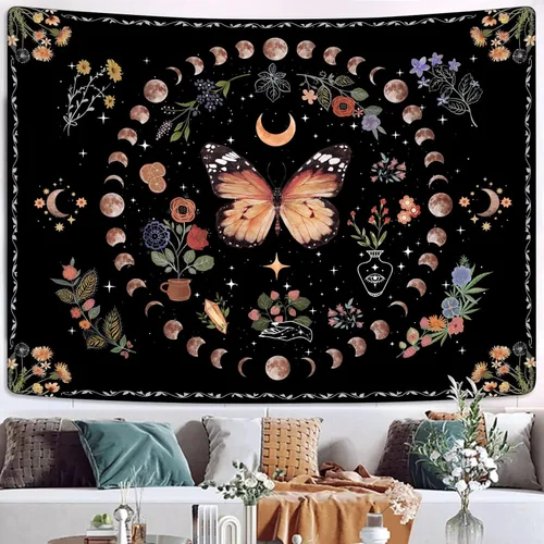 Miniatura 37 de Fowocu Tapiz bohemio con mandala floral para colgar en la pared, medallón de flores bohemias, tapiz estético, beige, naranja, hippie, indio, pequeño