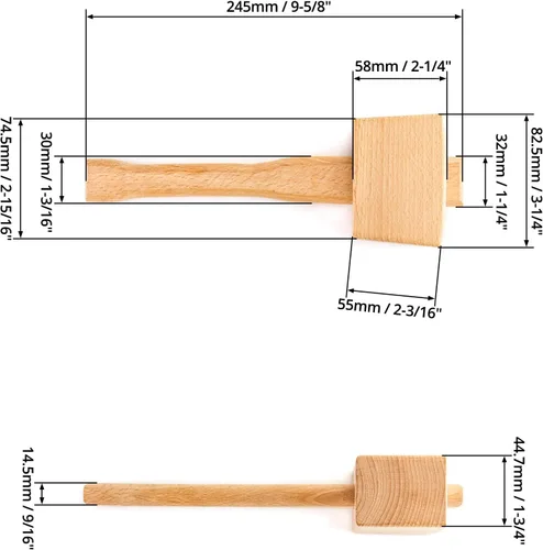 Miniatura 6 de QWORK Maza de madera, martillo manual para hielo de 9.5" de haya. Martillo de carpintero de madera maciza. Herramienta manual para carpintería