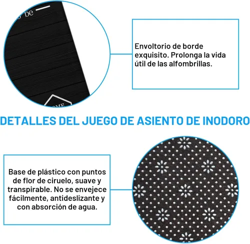 Miniatura 7 de Juego de 4 piezas de cortinas de ducha familiares con alfombras antideslizantes, cubierta para tapa de inodoro y tapete de baño, conjunto negro