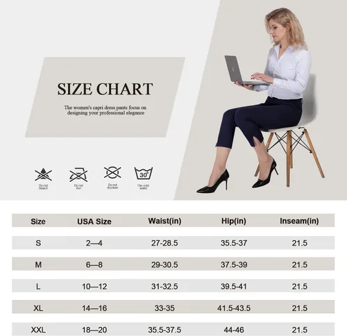 Miniatura 6 de PUWEER Pantalones capri para mujer, elegantes, casuales, elásticos, rectos con bolsillos