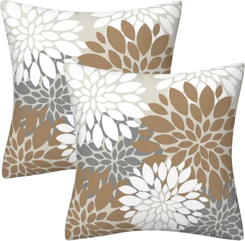 Miniatura 28 de Juego de 2 fundas de almohada decorativas de dalia azul marino, rojo, gris, dalia floral, para interiores y exteriores, funda de almohada