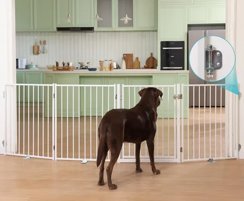 Miniatura 19 de No Pawblems - Puerta independiente para perros, valla plegable de 30 pulgadas de alto para interiores, extensión de puerta extra ancha para Blanco