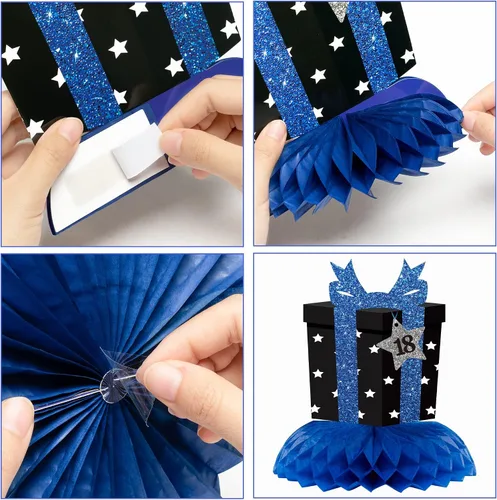 Miniatura 3 de WATINC Decoración de feliz cumpleaños 18 – 26 piezas de decoración de fiesta de cumpleaños de 18 años para niños, niñas y él, cartel azul y negro