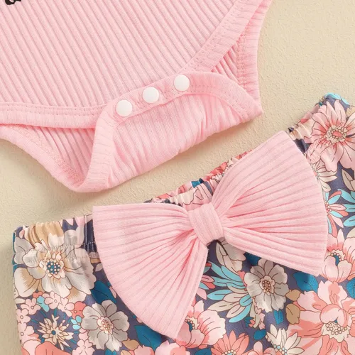 Miniatura 55 de Sejardin Ropa de verano para bebé y niña, recién nacida, manga corta, con letras, mameluco elástico con diadema