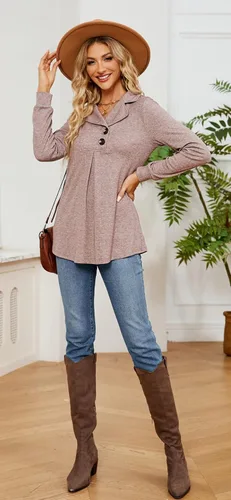Miniatura 5 de Newchoice Blusa de manga larga para mujer, para leggings, casual, cuello de muesca, con botones, sudadera sin botones