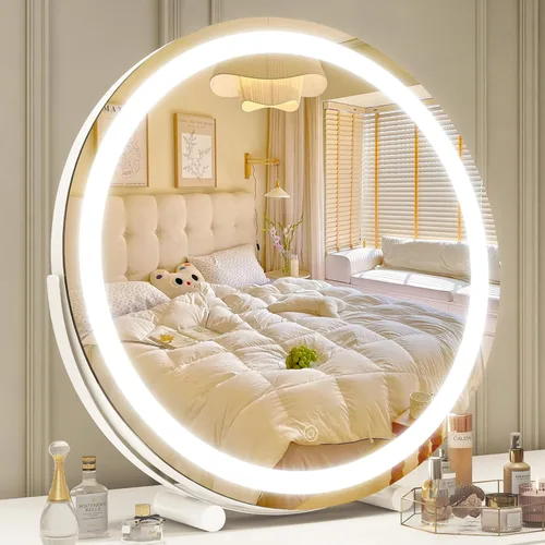 Miniatura 9 de ROLOVE Espejo de tocador con luces, espejo de maquillaje iluminado de 12 pulgadas, espejo de maquillaje LED con luces para mesa de dormitorio