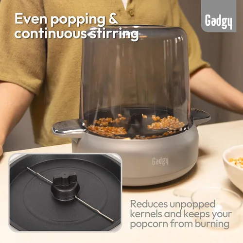Miniatura 7 de Máquina de palomitas de maíz Gadgy – Máquina eléctrica de aceite caliente de 500W con placa antiadherente, tapa y agitador – Gran popper de 24 tazas