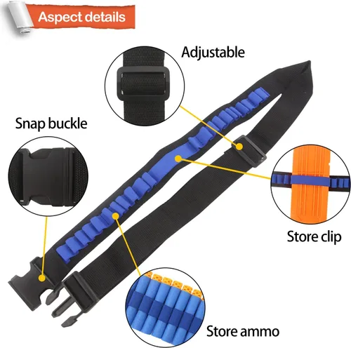 Miniatura 2 de Carrillera EKIND para munición de pistola de juguete, dardos, para pistolas Elite Nerf N-strike Blasters, 100 Correa de hombro azul negro