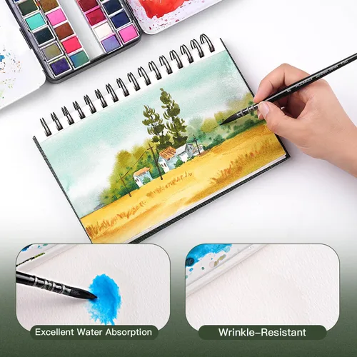 Miniatura 6 de Bloc de Papel de Acuarela, Fuumuui 5.5 x 8.5 pulgadas Papel 100% Algodón (20 Hojas, 140lb/300g), Encuadernado en Espiral para Pintar, Dibujar