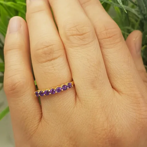 Miniatura 4 de Dazzlingrock Collection 2.5mm Round Gemstone Seven Stone Stackable Wedding Band for Women in 14K Solid Gold